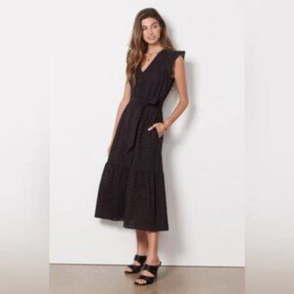 Evereve Dresses & Skirts - Evereve Classic Black V-Neck Midi Dress with Tie Waist